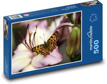 Butterfly on a flower - lily, macro - Puzzle of 500 pieces, size 46x30 cm 