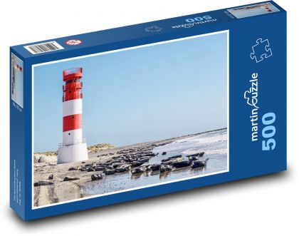 Seals on the beach - lighthouse, sea - Puzzle of 500 pieces, size 46x30 cm 