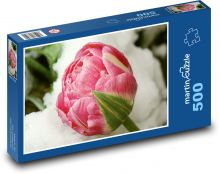 Pink tulip - flower, frost Puzzle of 500 pieces - 46 x 30 cm 