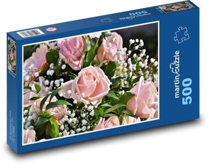 Kytice růží - růžové květy, květ  - Puzzle 500 dílků, rozměr 46x30 cm