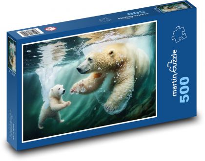 Lední medvěd - matka a mládě, voda - Puzzle 500 dílků, rozměr 46x30 cm