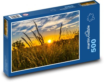 Pšenice na poli - západ slunce, příroda - Puzzle 500 dílků, rozměr 46x30 cm