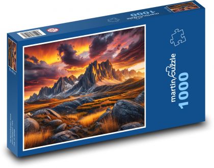 Západ slunce v krajině - Puzzle 1000 dílků, rozměr 60x46 cm