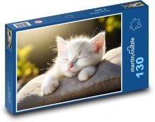 White kitten sleeping on pillow Puzzle 130 pieces - 28.7 x 20 cm 